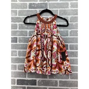 Current Air Los Angeles Halter Top Orange Pink Abstract Crochet Trim Small‎ NWT